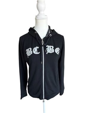 Vintage BCBG MaxAzria Black M Y2K Full Zip Track Sweatshirt Hoodie Embroidered